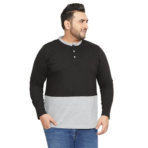 bigbanana Knox Plus Size Black Colourblocked Henley Neck T-shirt