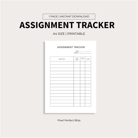 Assignment Tracker Printable Homework Tracker Sheet Student - Etsy