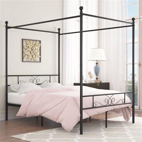 Buy Teraves Queen Metal Canopy Platform Bed Frame Storage Bedroom ...