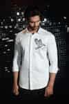 Buy White Stretchable Cotton Embroidered Cutdana Shirt For Men by ...