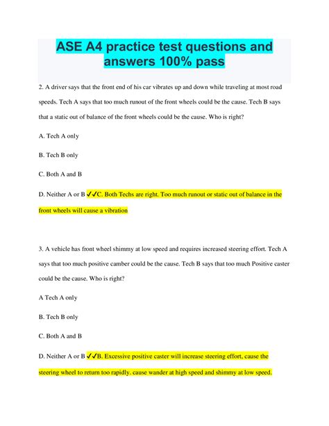 ASE A4 practice test questions and answers 100% pass - Scholarfriends ...