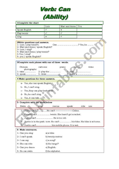Can Model Verb Worksheet 的图像结果