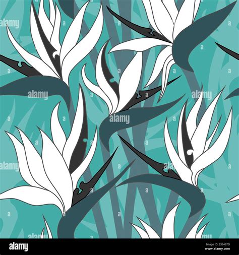 Vector seamless floral pattern with herbaceous plant of strelitzia ...