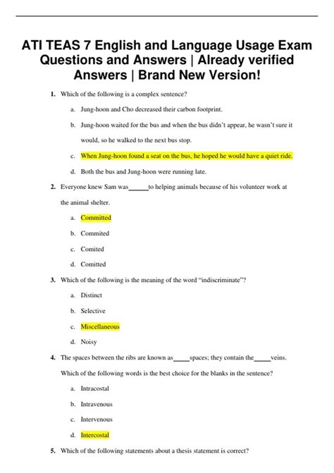 ATI TEAS 7 English and Language Usage Exam Questions and Answers ...