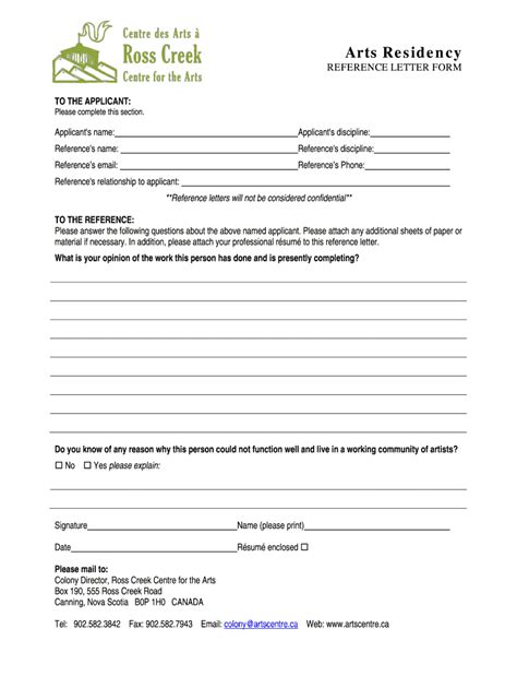 Fillable Online REFERENCE LETTER FORM - artscentreca Fax Email Print ...