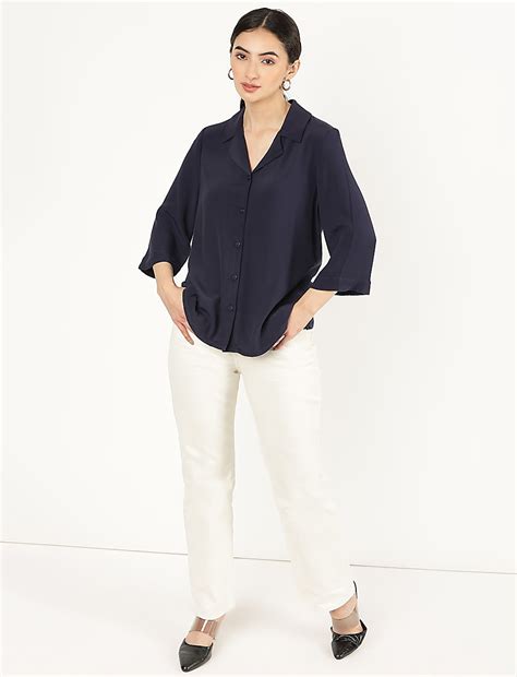 Buy Pure Viscose Plain Lapel Shirt at Marks & Spencer