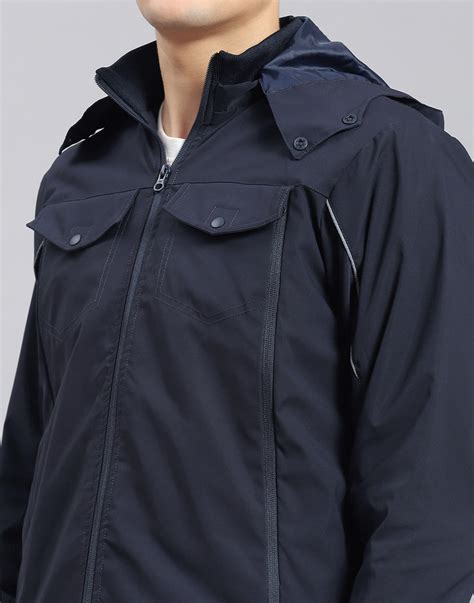 Buy Men Navy Blue Solid Hooded Full Sleeve Jacket Online in India ...