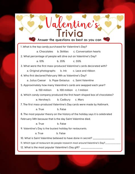 Valentine Trivia Printable With Answer