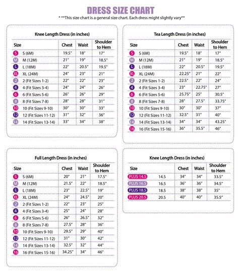 Dress Size Chart – Kid's Dream