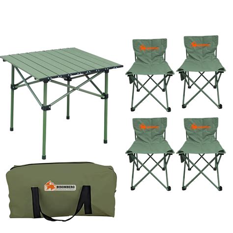 BISONBERG Aluminium Folding Camping Table With 4 Folding Chairs ...
