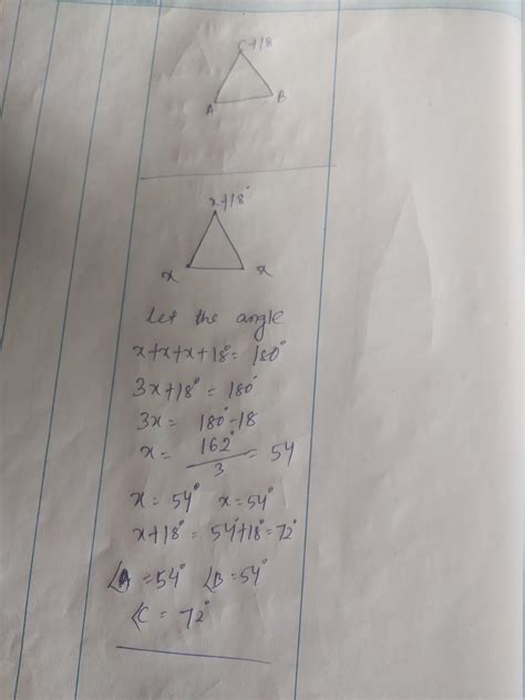 two angles of triangles are equal and third angles of triangle is 18 ...