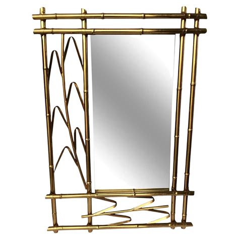 Mid-Century Modern Spanish Brass Faux Bamboo Mirror For Sale at 1stDibs