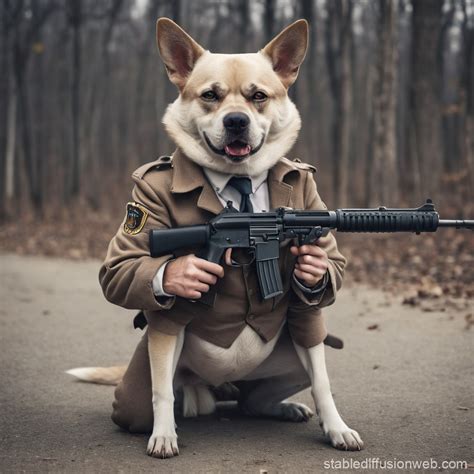 Dog Man with Gun Character | Stable Diffusion Online