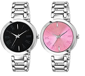 Buy Pack Of 2 Multi Color Dial Stainless Steel Analog Watch for Women ...