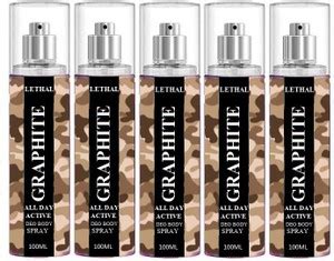 GRAPHITE LETHAL PERFUME SPRAY PACK OF 5 E Body Spray - For Men & Women ...