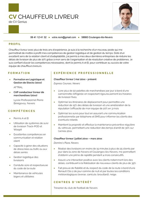 CV chauffeur livreur – Modèle et exemple
