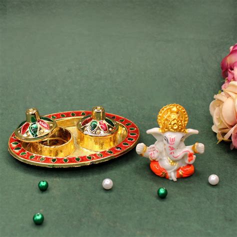 Buy AASA Tilak Plate for Pooja with Ganesha Statue Combo Set for Home ...