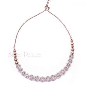 925 Sterling Silver Rose Gold Necklace Cubic Zircon Studded - Silver Palace
