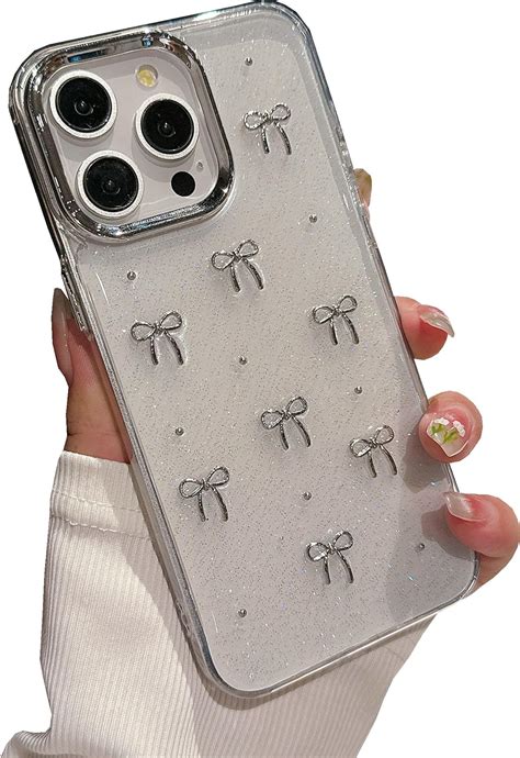 Amazon.com: JANDM Clear Glitter 3D Bow Case for iPhone 16 Pro Max ...