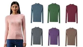 Buy ICW Women Knitted Ribbed Stretchable High Neck Long Sleeves Pull ...