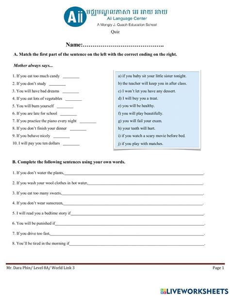 Image result for First Conditional Live Worksheet