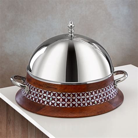 Almarjan 32 CM Brass Hot Pot Wood & Silver - MD-0428 A