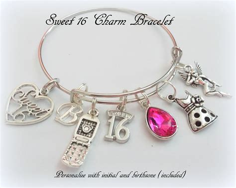 Sweet 16 Charm Bracelet, 16th Birthday Gift Girl, Personalized Sweet 16 ...