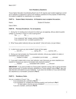 Fillable Online residency-core-questions-form.pdf - UNT Registrar Fax ...
