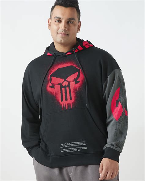 Buy Men's Black & Grey Graphic Printed Oversized Plus Size Hoodies ...