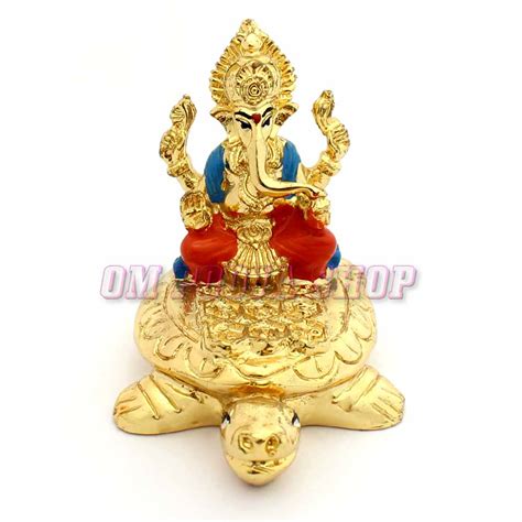 Ganesh ji Sitting on Kurma Tortoise in 24Kt Gold Plated with Multi Colored