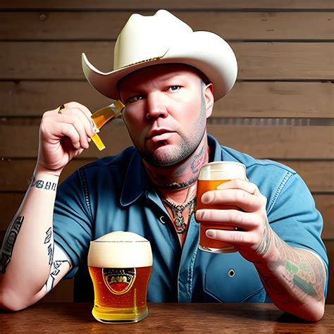 fred durst, wearing cowboy hat, drinking beer, 3d - Arthub.ai
