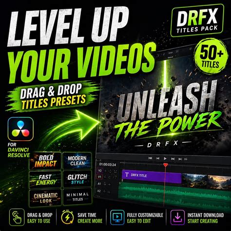 Davinci Resolve Titles Pack DRFX Drag Drop Text Presets Video Editing ...