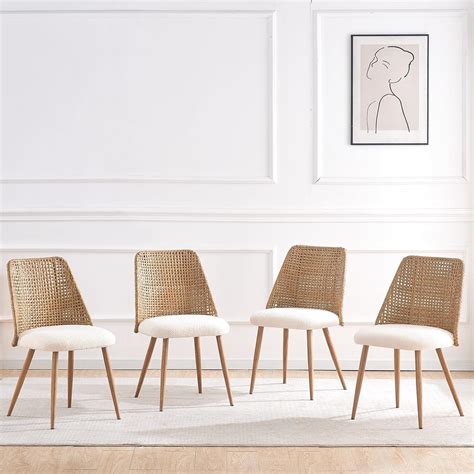 Amazon.com - YLKHOME Rattan Dining Chairs Set of 4,Upholstered Boucle ...