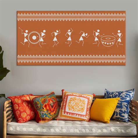Warli Indian Traditional Canvas Painting with Large Framed Canvas Wall ...