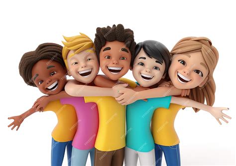 Diverse group hugging Friendship Day white background 3D animation ...