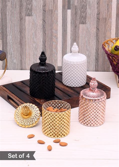 Get Diamond Glass Dry Fruits Jars With Lid - Set of 4 at ₹ 1256 | LBB Shop
