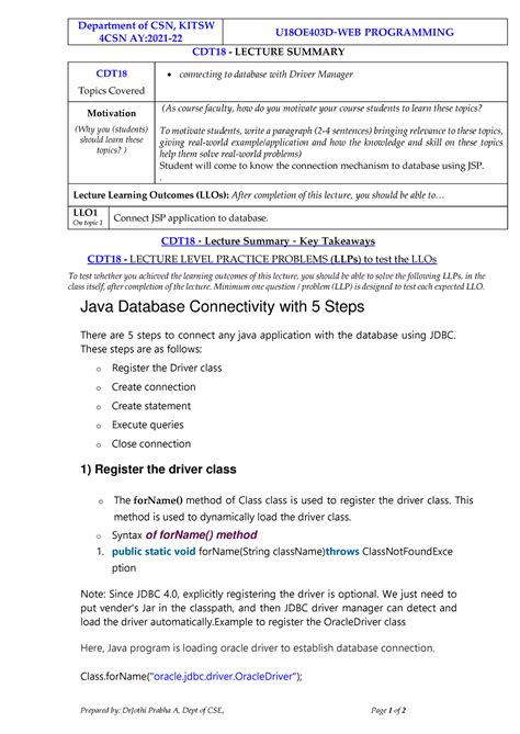 WP CDT18 Summary CSN - connecting to database with Driver Manager ...