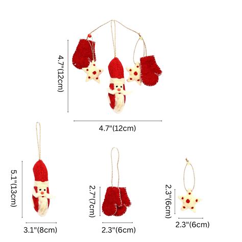 Handmade Needled Felt Work Miniature Christmas Décor Hanging Set—Red a ...
