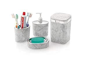 K MART Plastic Bathroom Accessories Set, White (4 Pcs) : Amazon.in ...