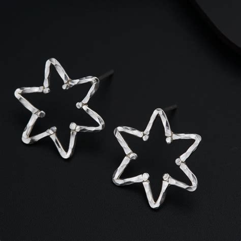 Handmade Star Hammered Earring in 92.5 Silver | House of Aadyaa