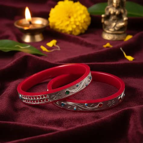 925 Pure Silver Bangles & Pola Set for Women | The VelvetBox | The ...