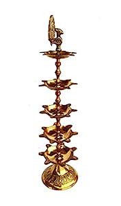 Buy Wish Divine Brass 5 Step Peacock Folding Diya, Pooja Oil Lamp ...