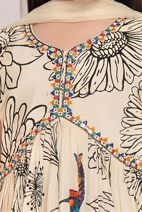 Cream with Black Digital Print Alia Cut Peplum Top and Sharara Set for ...