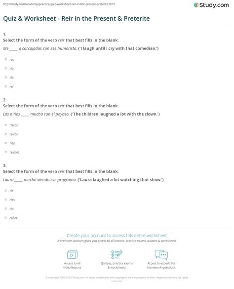 Quiz & Worksheet - Reir in the Present & Preterite | Study.com