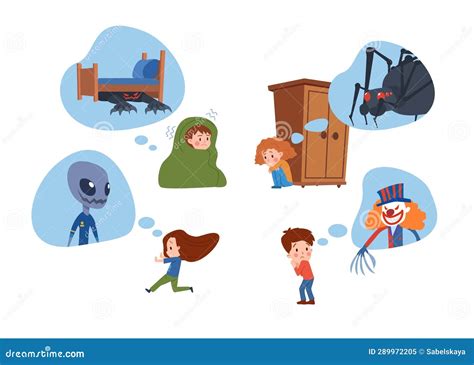 Set of Vector Illustrations of Little Frightened Children Who are ...