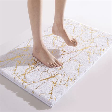 KeirineCC Marble Bathroom Rug, White and Gold Decor Bathroom Rugs, Non ...