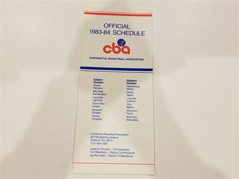 Continental Basketball Association CBA 198384 League Schedule Brochure ...