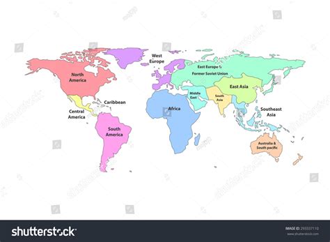 Colorful Detail World Map Regions Continent: Stock-Vektorgrafik ...