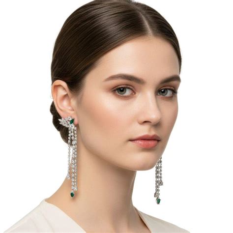 The Velvet Box Silver Dangle Earrings with Green Gemstones – Elegant ...