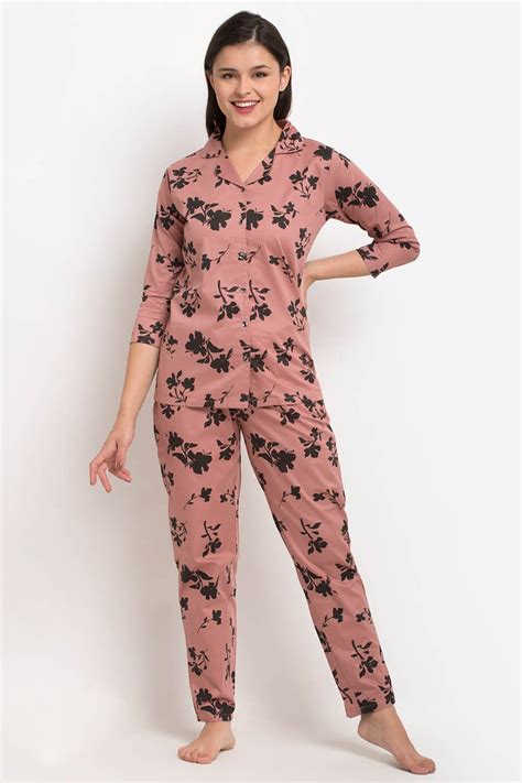 Rust Color Floral Printed Rayon Night suit For Women – Claura Designs ...